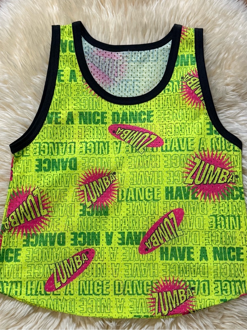 Zumba "Have A Nice Dance" Mesh Jersey Tank Neon Green & Pink Tank Top Size Small